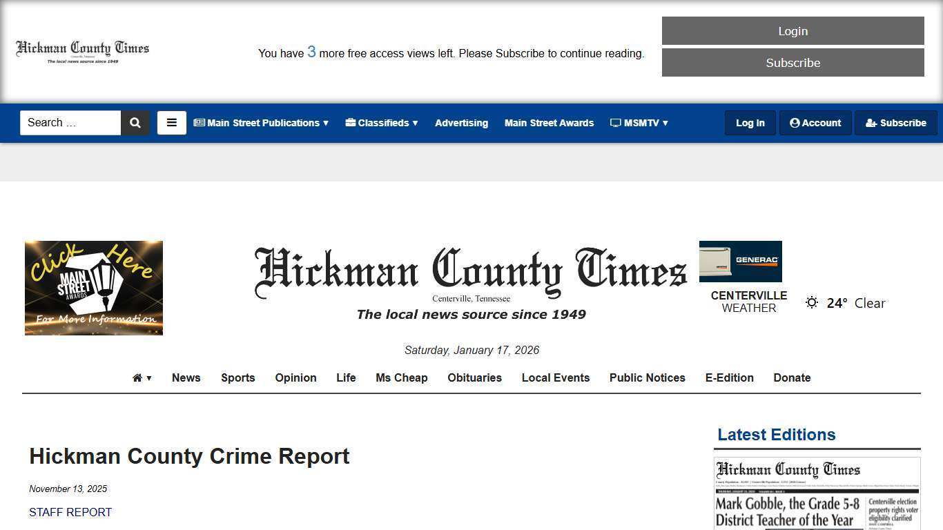 Hickman County Crime Report - Main Street Media of Tennessee