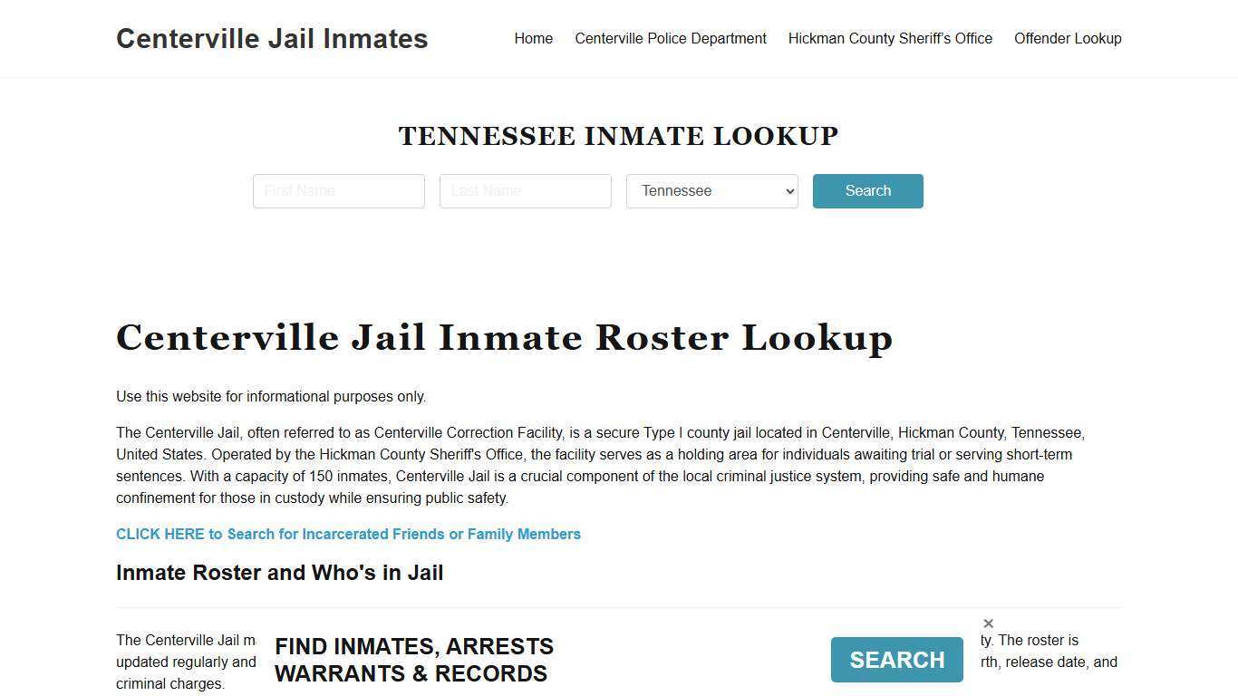 Centerville Jail Inmate Roster, Hickman County, TN, Offender Search