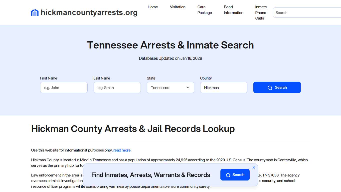 Hickman County, TN Arrests, Warrants, Police Records Search